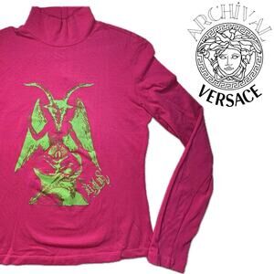 Versace Jeans Couture Baphomet Moc-Neck Red Cotton Long Sleeve - Size Medium
